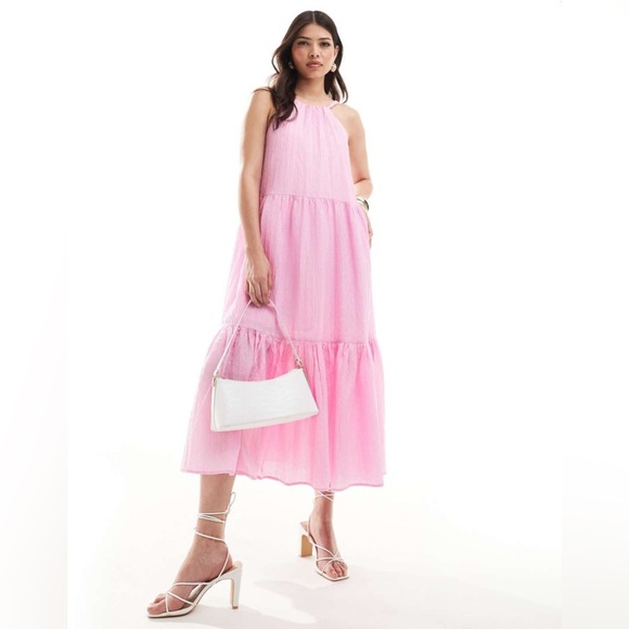 French Connection Pink Aleska Textured Halter Neck Sleeveless Midi Dress Large‎ - Picture 1 of 9